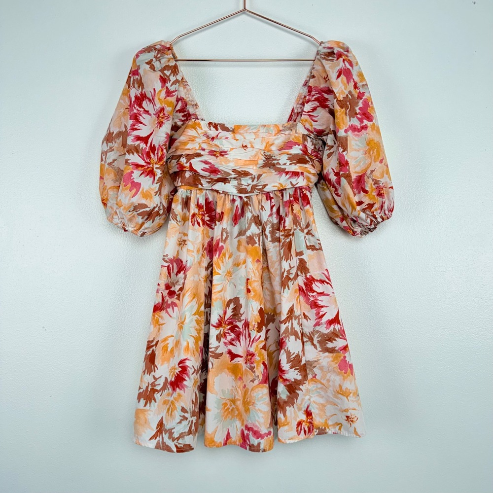 Abercrombie & Fitch Emerson Floral Print Mini Dress XS Square Neck Puff Sleeves - Picture 2 of 16